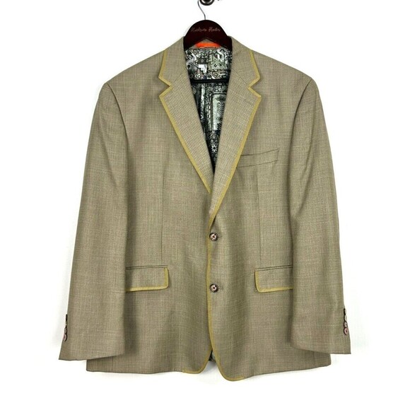 Tallia Mens Sz 48R Green Tan Blazer Two Button Single Breasted Formal Preppy Hng - Picture 2 of 12